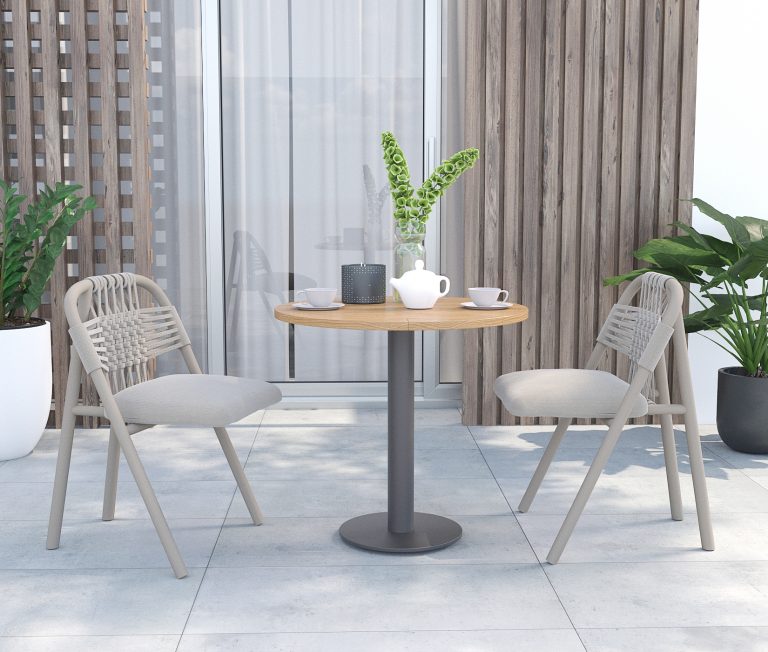 FRONT VIEW Bistro Teak Fosco Chair features elegant teak craftsmanship and lasting durability