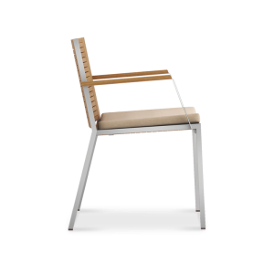 DOTTA ANGLE Dotta Arm Chair teak wood and stainless steel side angle view