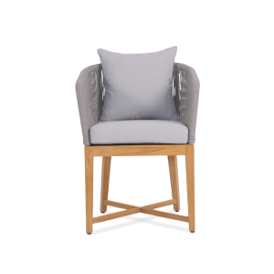 HERE DINING FRONT VIEW Hera dining chair front view with braided back and cushion