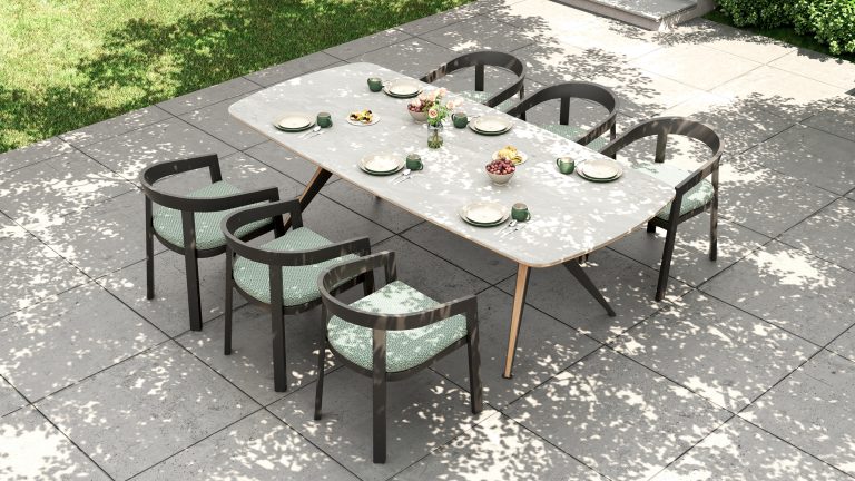 LEON TABLE TOP VIEW Leon Dining Table is designed for elegant outdoor dining