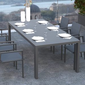 Pavillion outdoor dining set of table and chairs on a patio