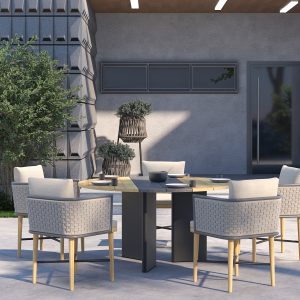 Qatar outdoor round dining table set with chairs, modern design